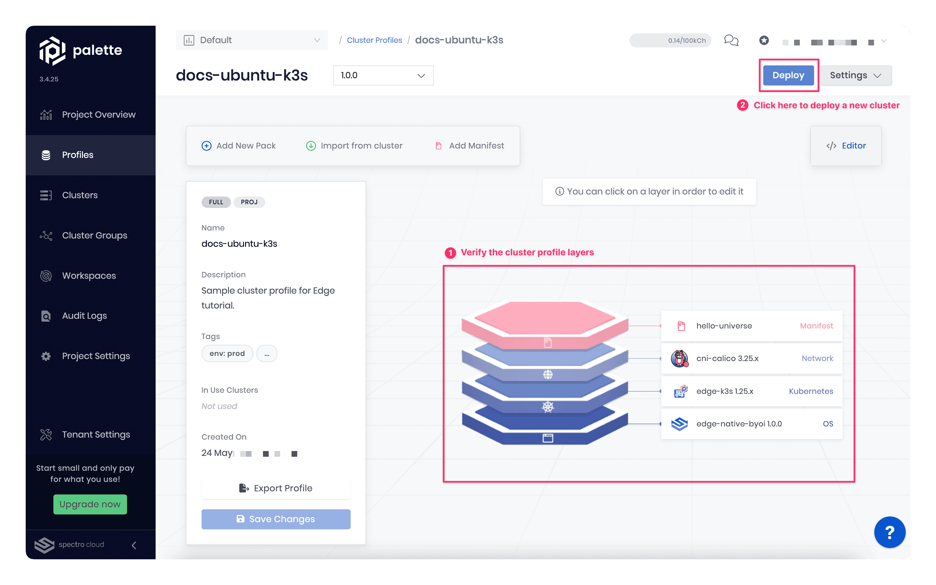 Screenshot of the Profile Layers success.