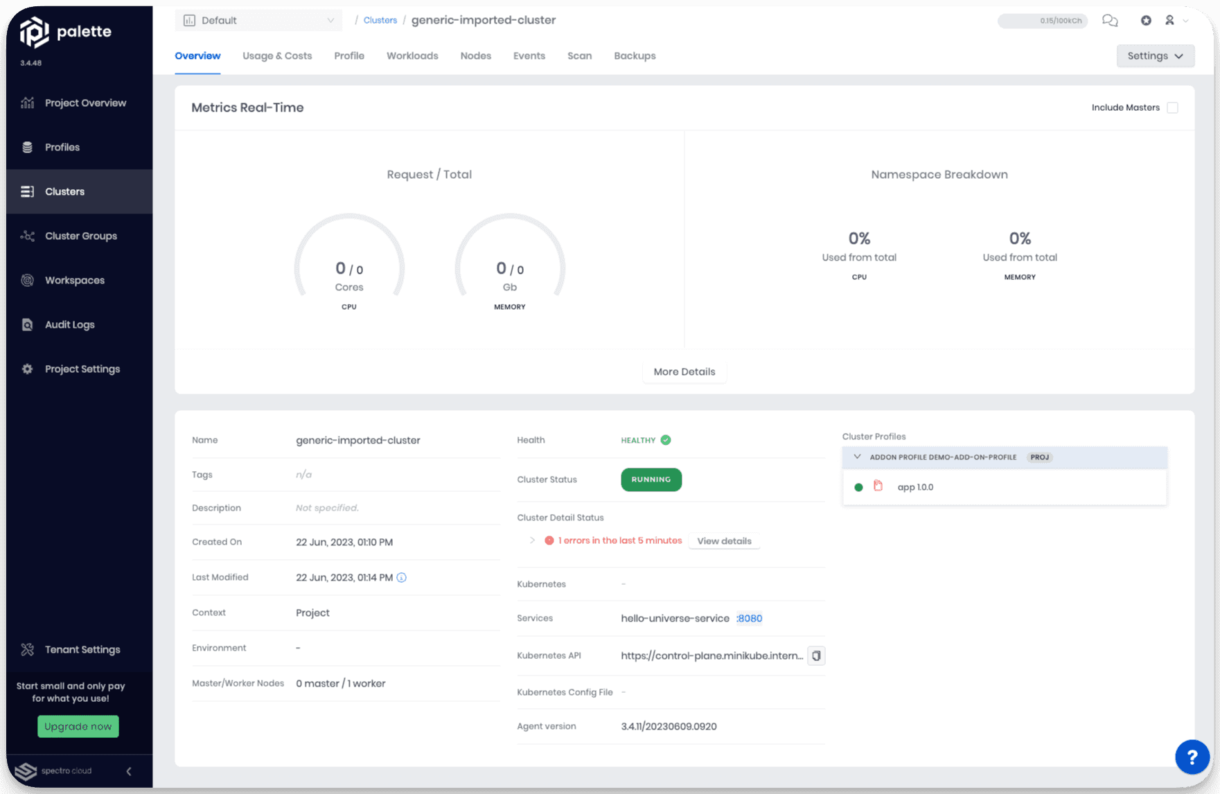 A cluster profile with an add-on profile deployed successfully