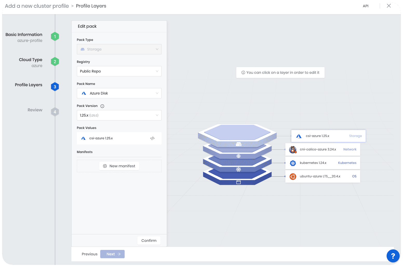 Azure cluster profile overview page