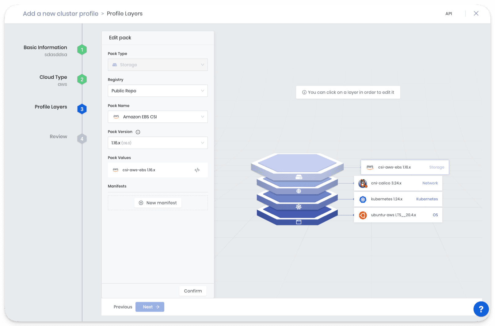 A view of the cluster profile stack