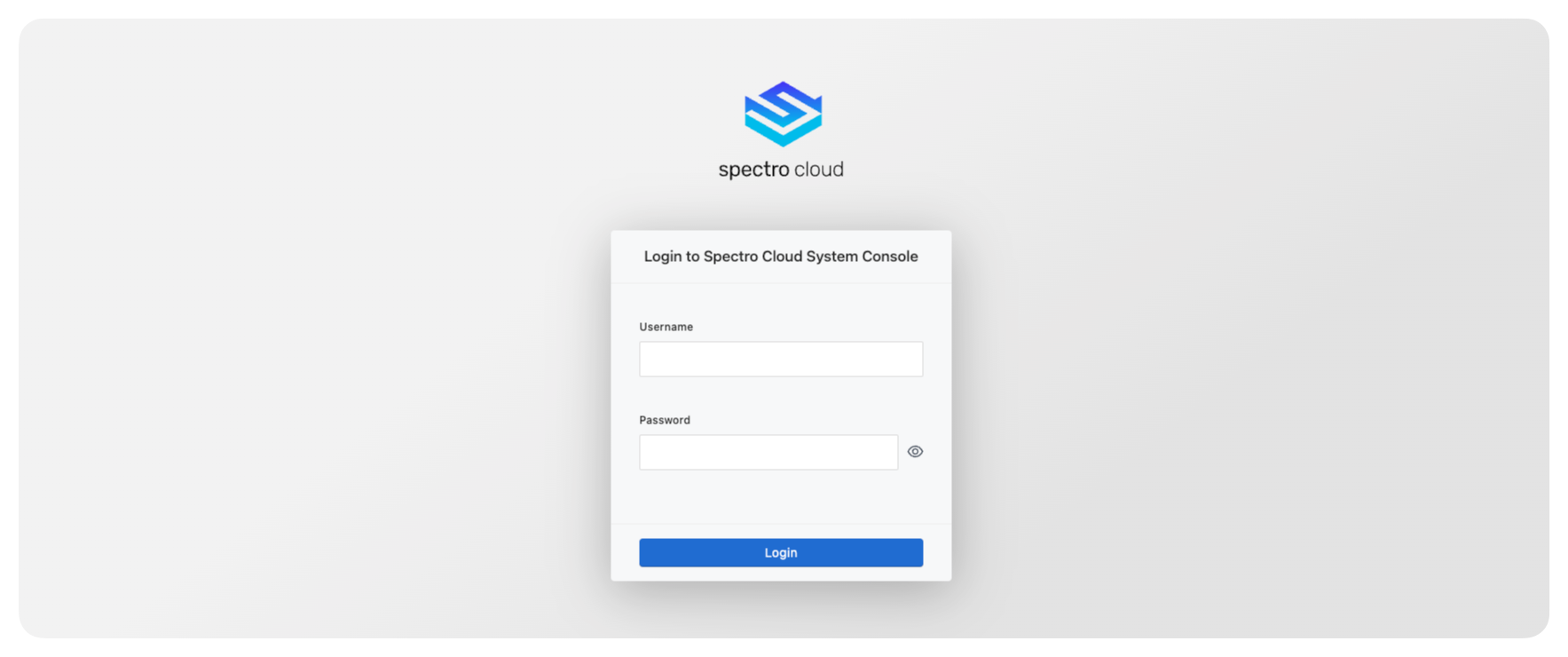 Screenshot of the Palette system console showing Username and Password fields.