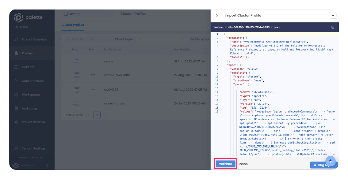 Screenshot of the slide panel with uploaded JSON.