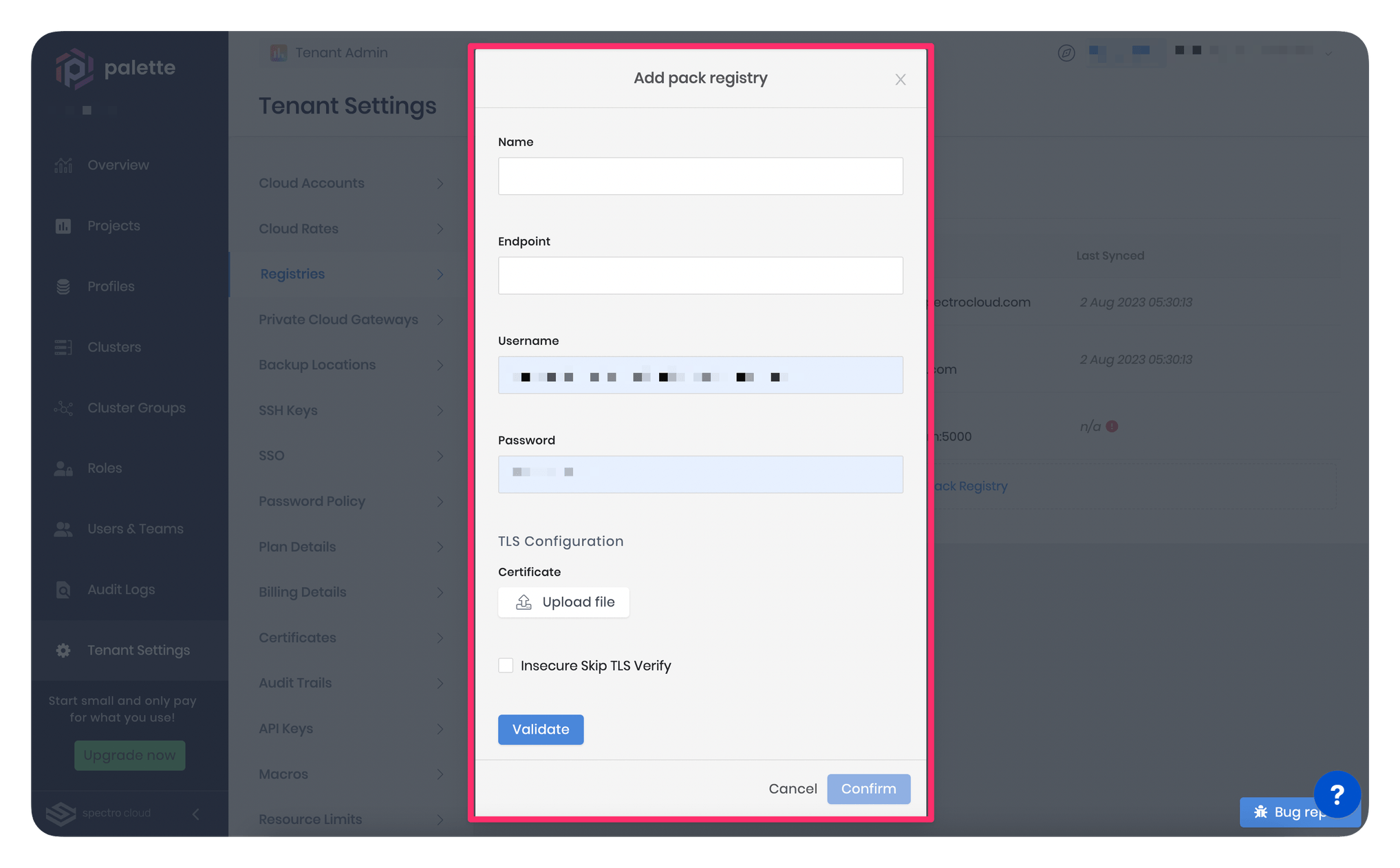 A screenshot highlighting the fields to configure a custom pack registry. 