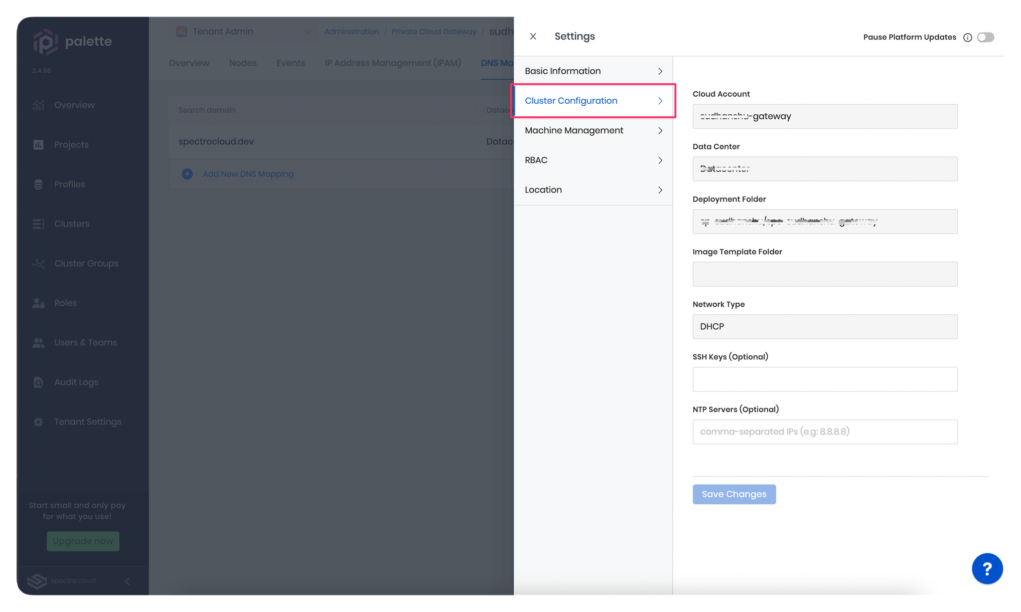 A screenshot highlighting the cluster configuration section in the cluster settings blade.